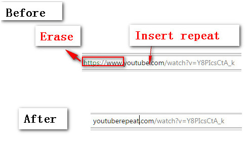 Шаг 2 В адресной строке удалите все содержимое перед YouTube и введите «repeat» после YouTube
